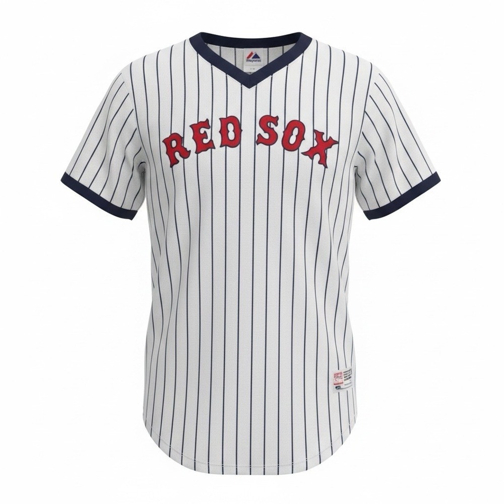 Majestic Boston Red Sox Tee Shirt Jersey Mens 2X Pinstripe Navy Trim 90s Vintage